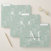 Modern Monogram Teal Botanical Leaves Chic Pattern