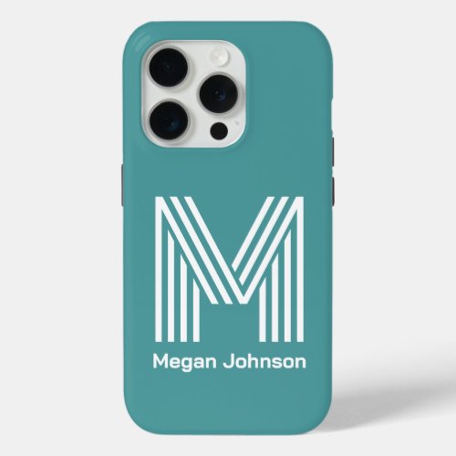 Modern Monogram Teal iPhone 15 Pro Case