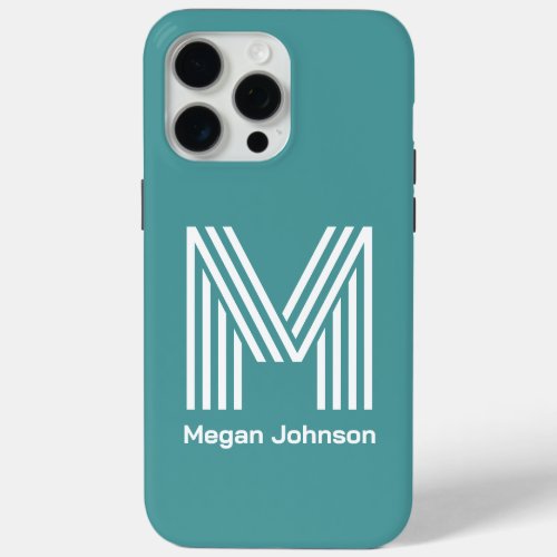 Modern Monogram Teal iPhone 15 Pro Max Case