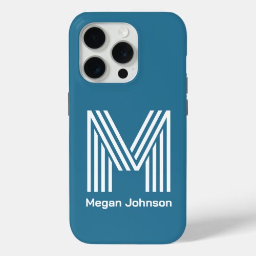 Modern Monogram Teal iPhone 15 Pro Case