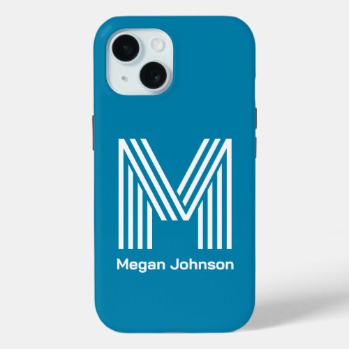 Modern Monogram Teal iPhone 15 Case