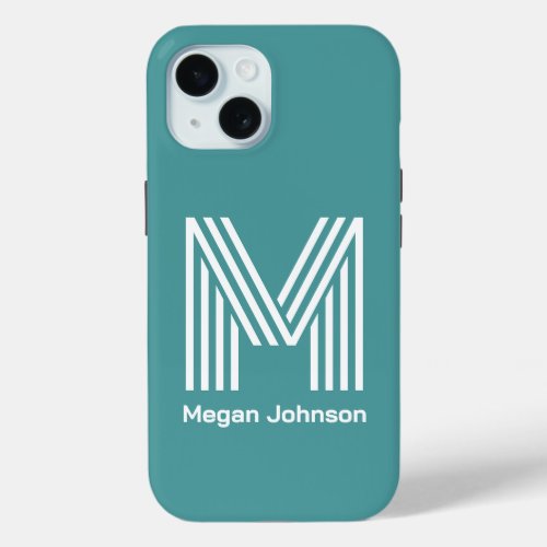 Modern Monogram Teal iPhone 15 Case