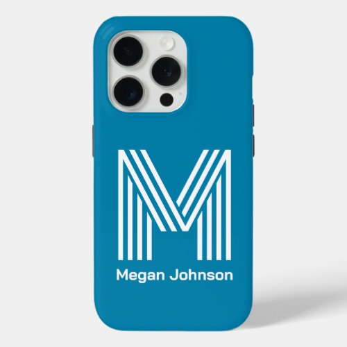 Modern Monogram Teal iPhone 15 Pro Case