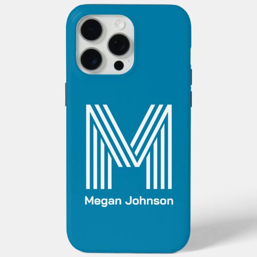 Modern Monogram Teal iPhone 15 Pro Max Case