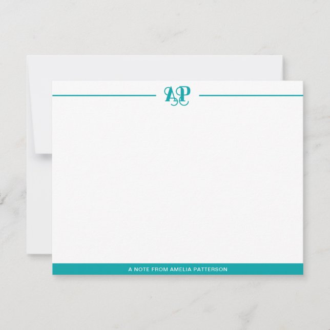 Modern Monogram Teal Green Note Card (Front)