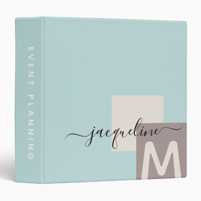 Modern Monogram Teal Office School 3 Ring Binder (Front/Spine)
