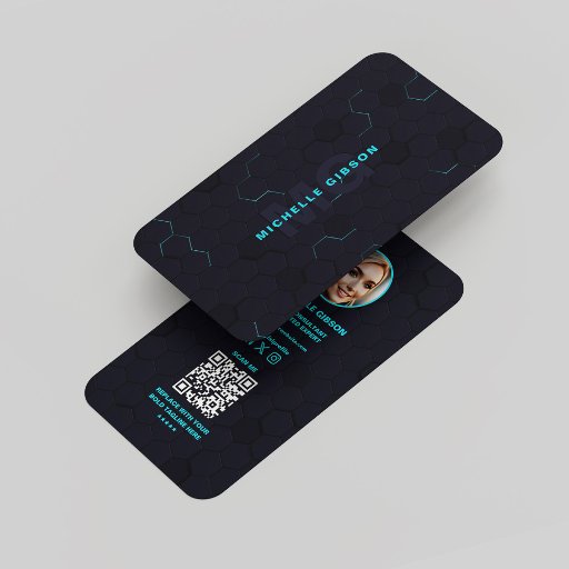 Customizable Modern Monogram Tech Professional Dark Neon Blue Business Card