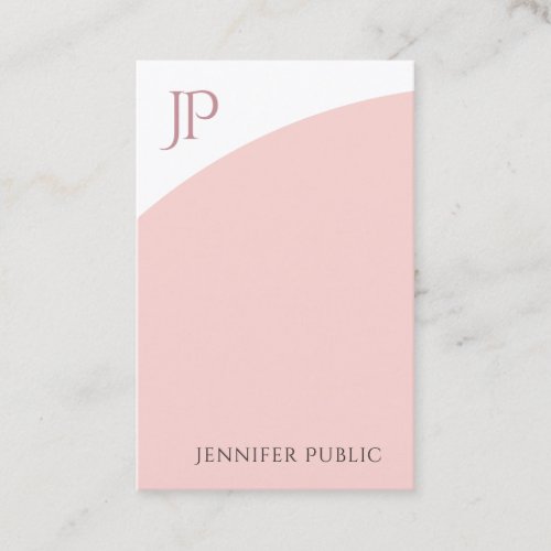 Modern Monogram Template Blush Pink White Elegant Business Card