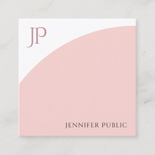 Modern Monogram Template Blush Pink White Elegant Square Business Card