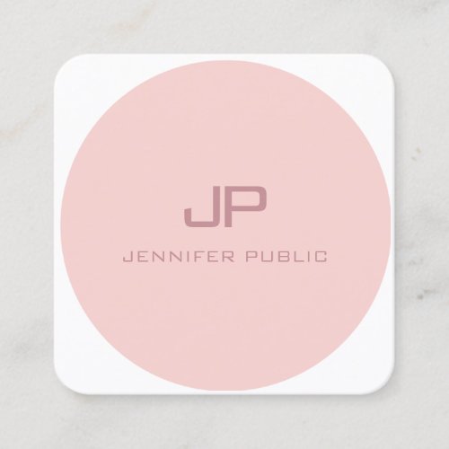 Modern Monogram Template Blush Pink White Elegant Square Business Card