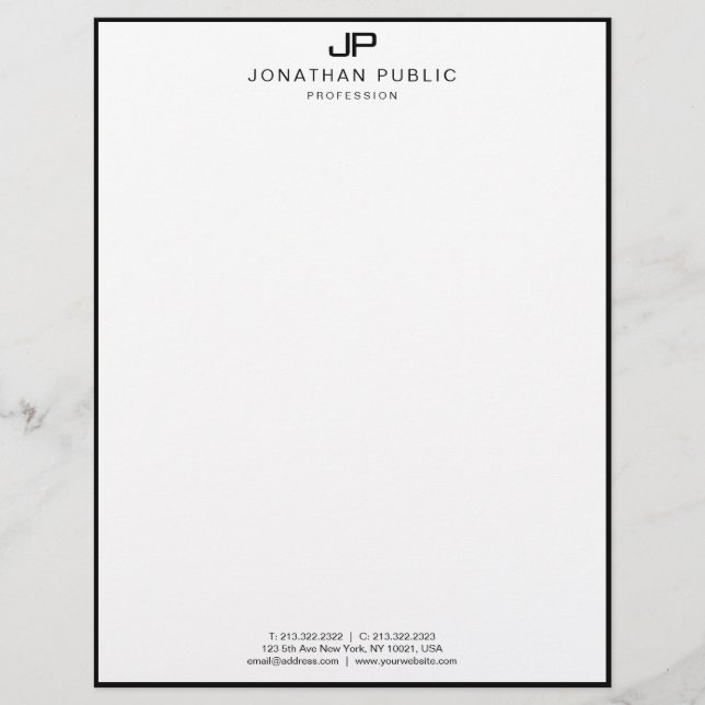 Modern Monogram Template Elegant Black White Letterhead (Front)
