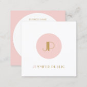 Modern Monogram Template Elegant Blush Pink Gold Square Business Card (Front/Back)