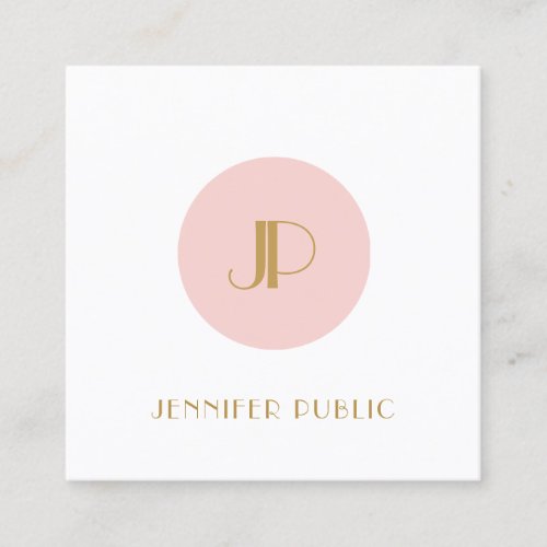 Modern Monogram Template Elegant Blush Pink Gold Square Business Card