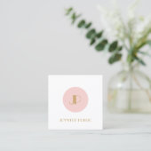 Modern Monogram Template Elegant Blush Pink Gold Square Business Card (Standing Front)