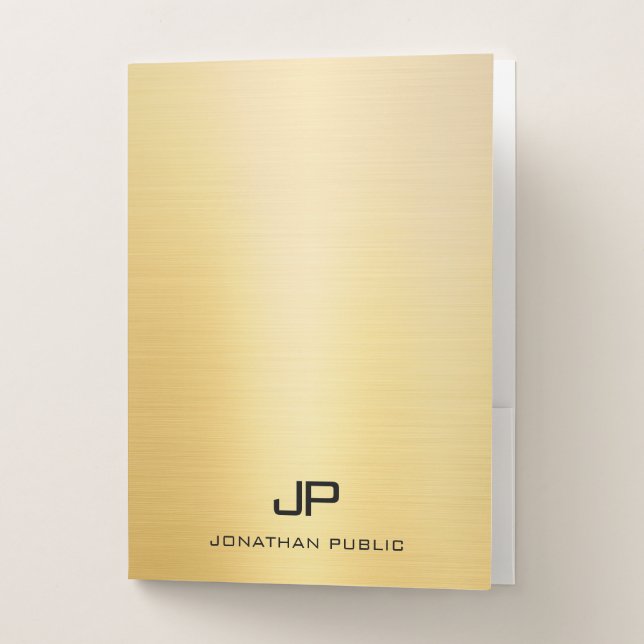 Modern Monogram Template Elegant Gold Look Office Pocket Folder (Front)