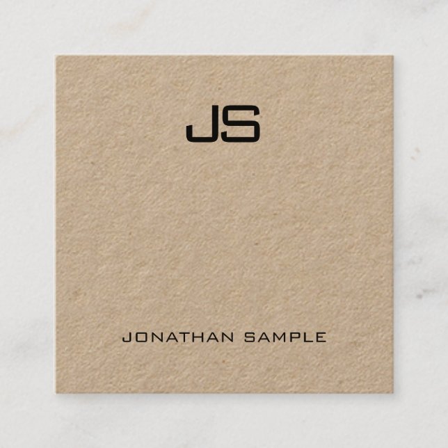 Modern Monogram Template Elegant Real Kraft Paper Square Business Card (Front)
