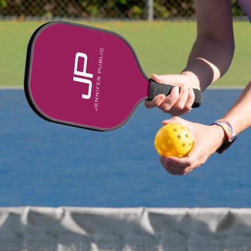 Modern Monogram Template Elegant Viva Magenta Pickleball Paddle