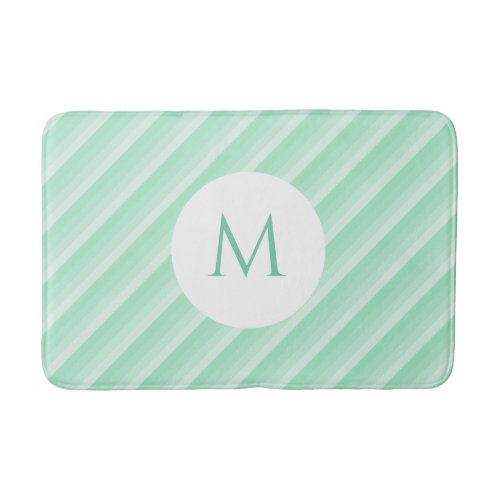 Modern Monogram Template Mint Green Stripes Trendy Bath Mat
