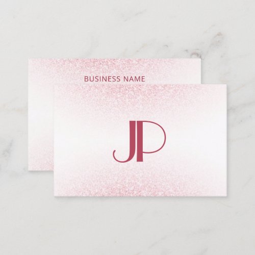 Modern Monogram Template Pink Rose Gold Glitter Business Card