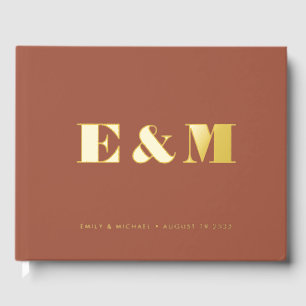 Modern Monogram Terracotta Gold Foil Wedding Foil Guest Book