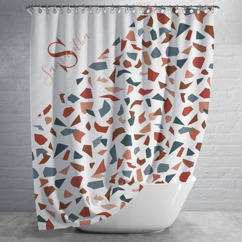 Modern Monogram Terrazzo Mosaic Pattern Shower Curtain
