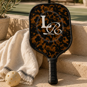 Modern Monogram Tortoise Shell Print Pickleball Paddle