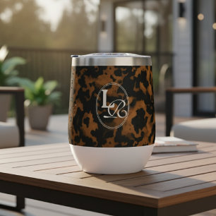 Modern Monogram Tortoise Shell Print Thermal Wine Tumbler