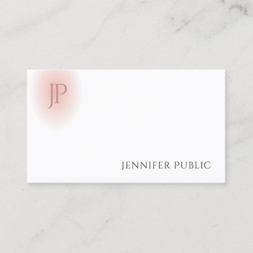 Modern Monogram Trendy Blush Pink White Elegant Business Card