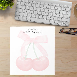 Modern Monogram Trendy Cherries With Pink Bow Notepad