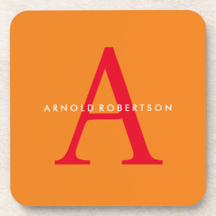 Modern Monogram Trendy Orange Red Beverage Coaster