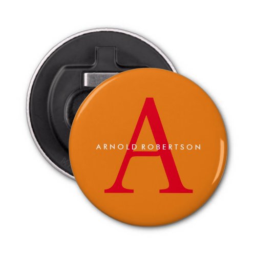 Modern Monogram Trendy Orange Red Bottle Opener