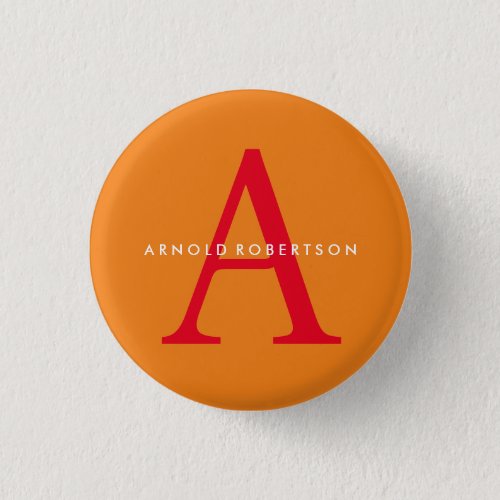 Modern Monogram Trendy Orange Red Button