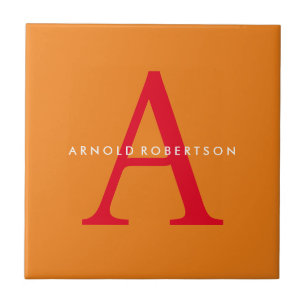 Modern Monogram Trendy Orange Red Ceramic Tile