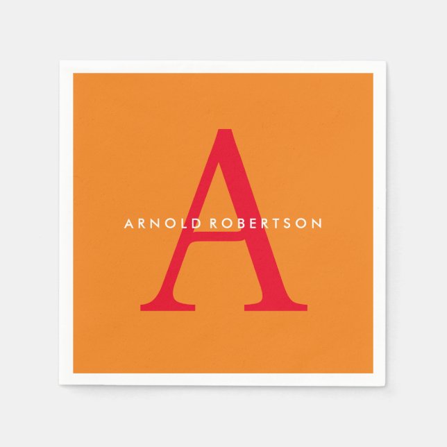 Modern Monogram Trendy Orange Red Napkins (Front)