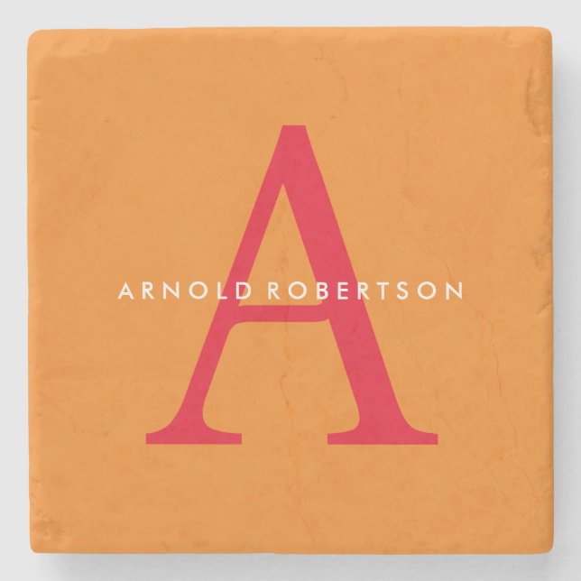 Modern Monogram Trendy Orange Red Stone Coaster (Front)