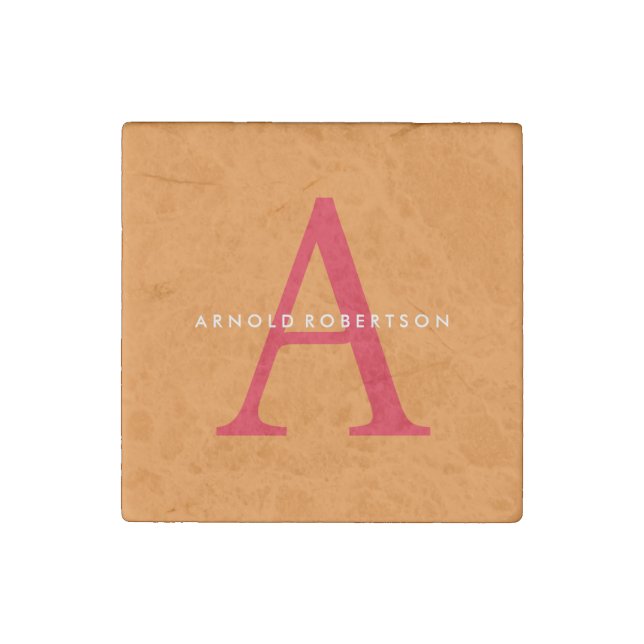 Modern Monogram Trendy Orange Red Stone Magnet (Front)