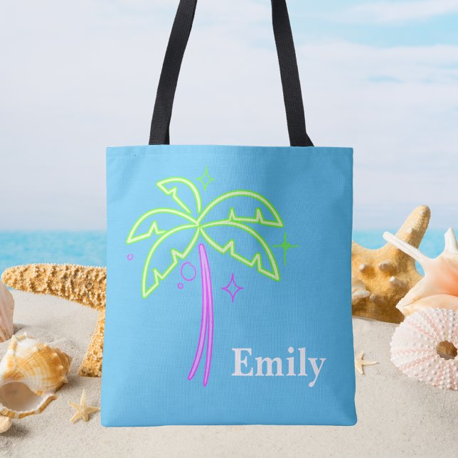 Modern Monogram Trendy Palm Tree Cute Tote Bag (Creator Uploaded)