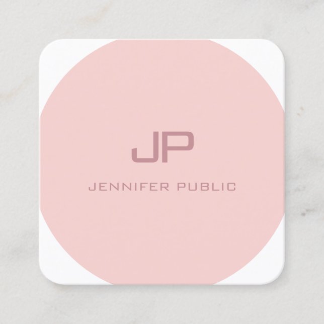 Modern Monogram Trendy Template Blush Pink White Square Business Card (Front)