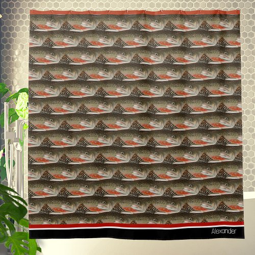 Modern Monogram Trout Fish Design Black White Rust Shower Curtain
