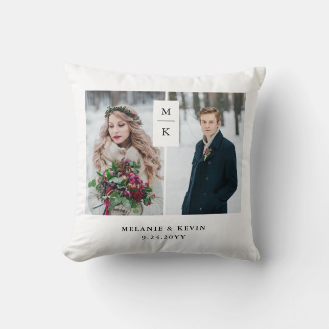 Modern Monogram | Two Photo Grid Throw Pillow (Front)