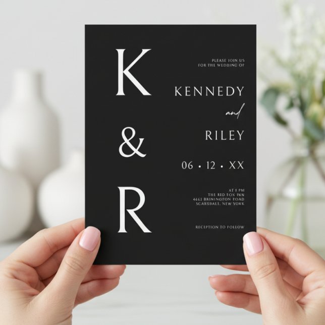 Modern Monogram Typography Black White QR Wedding Invitation (Creator Uploaded)