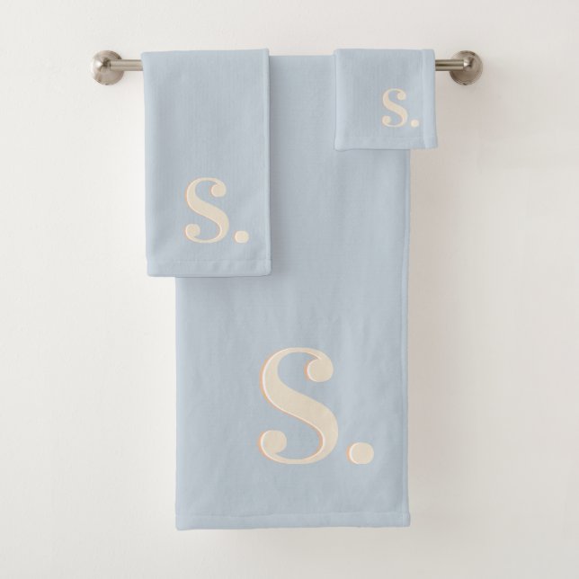 Modern monogram typography blue  bath towel set (Insitu)