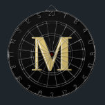Modern monogram typography gold black dart board<br><div class="desc">Modern monogram typography gold black</div>