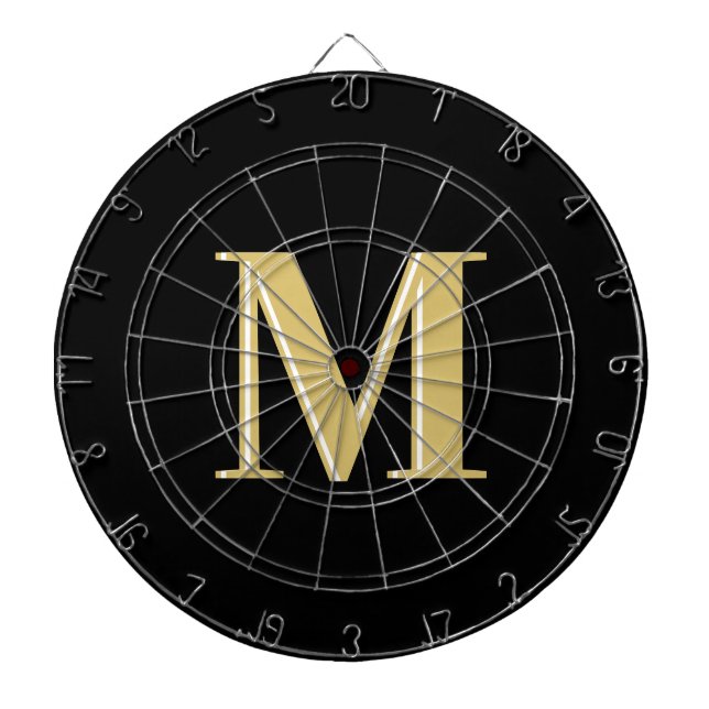 Modern monogram typography gold black dart board (Front)