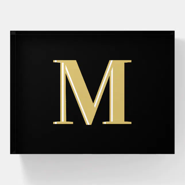 Typography Paperweight Modern monogram typography gold black paperweight | Zazzle
