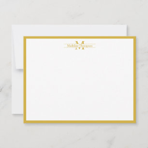Modern Monogram Typography Gold Border Note Card