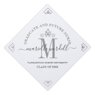  Modern Monogram Typography Nurse Graduation  Cap Topper