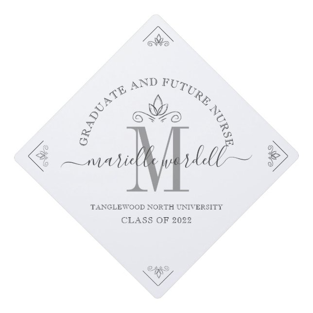  Modern Monogram Typography Nurse Graduation  Cap Topper (Front)