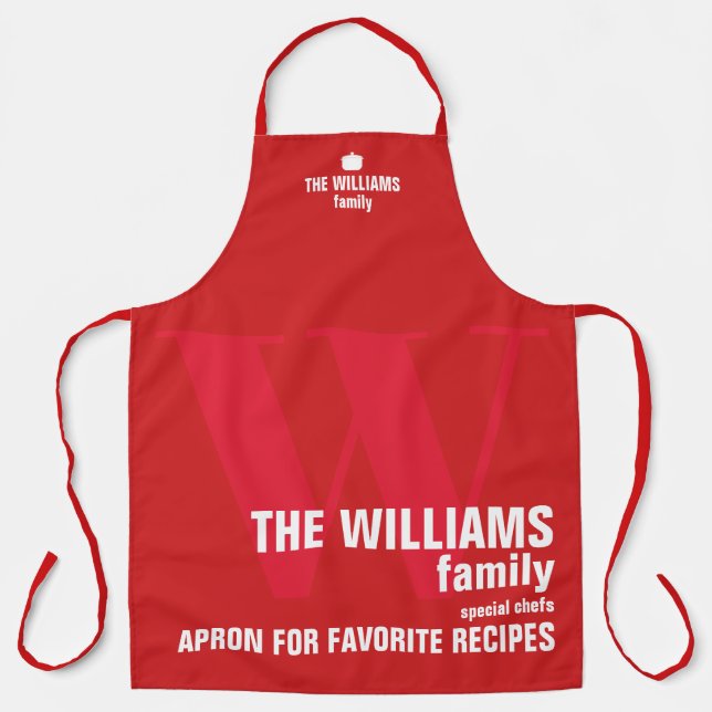 Modern Monogram Typography RED Apron (Front)
