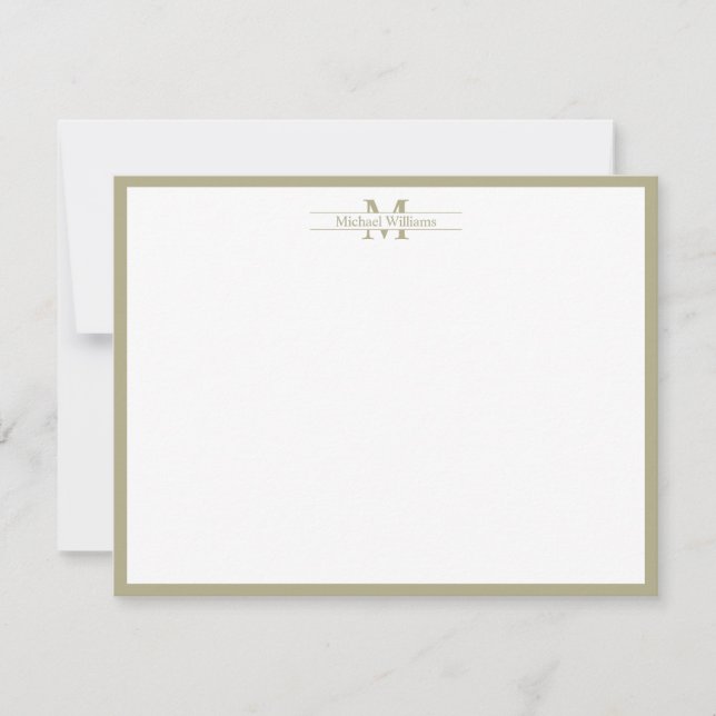 Modern Monogram Typography Sage Green Border Note Card (Front)